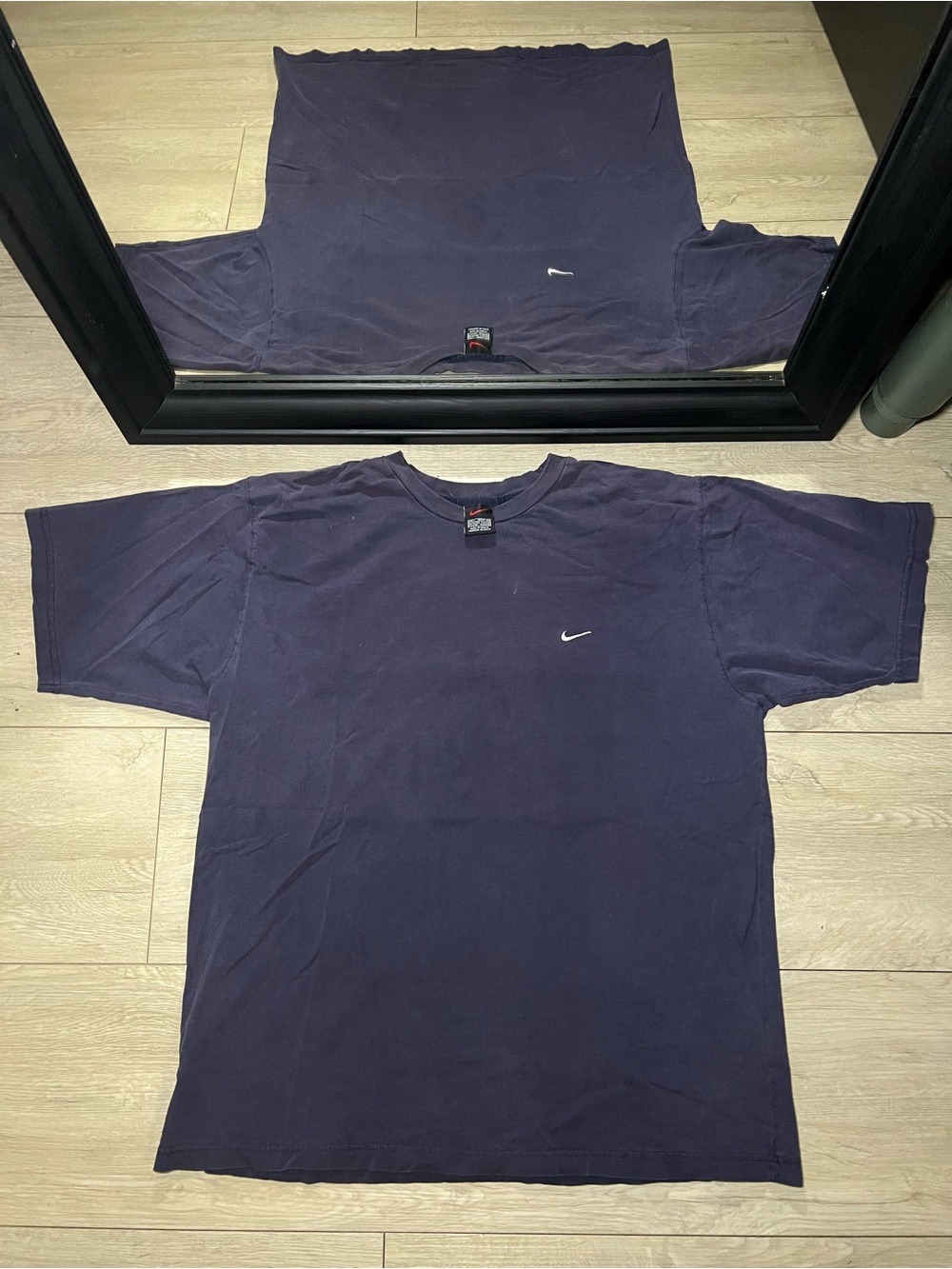 Vintage 1990s Nike Embroidered Navy & White Swoosh Shirt